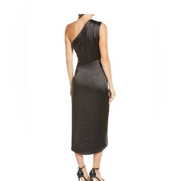 Elliatt Cassini Black One Shoulder Satin Midi Cocktail Dress | Size M - Picture 2 of 9
